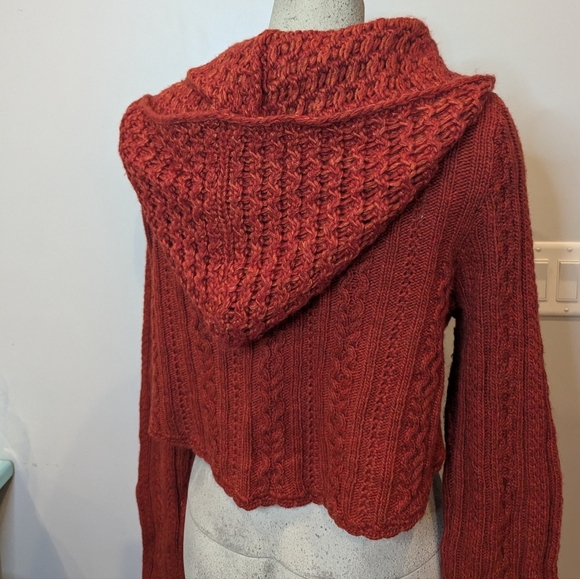 Vintage Y2K Anthropologie wool blend hooded knit crop cardigan,  orange Size XL - Picture 6 of 15